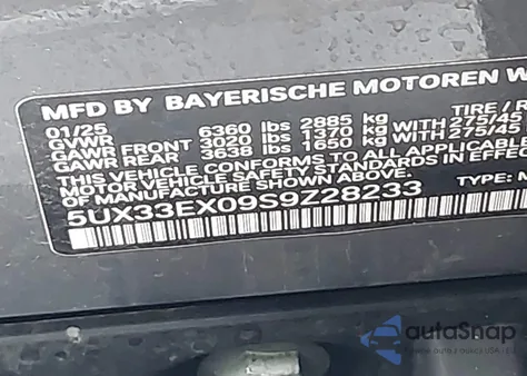 2025 BMW X6 xDrive40I z USA, uszkodzony, nr VIN 5UX33EX09S9Z28233